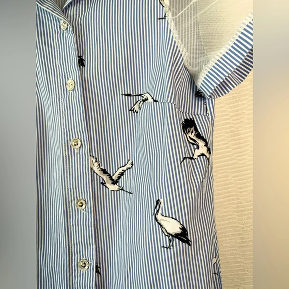 Kris & Tina Button Down T-Shirt Blue Pin Stripe Mesh Coastal Dress Size Small - Picture 5 of 6